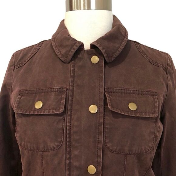 Talbots Brown Utility Military Jacket Women Petite Small Cotton Blend Plaid Line - Picture 3 of 8